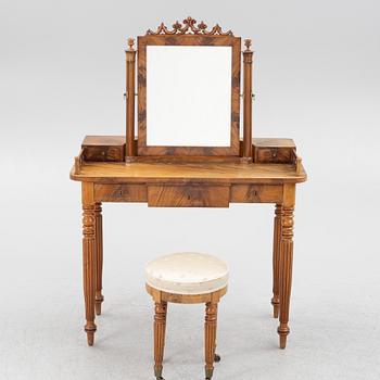 Dressing table with stool, Empire/Gothic Revival, circa mid-19th Century.