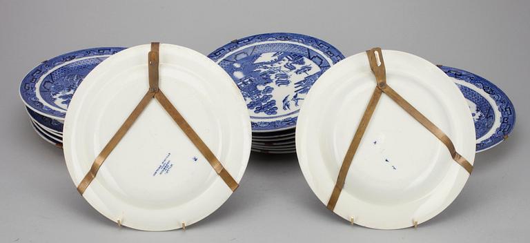 SERVIS, 25 delar, flintgods, Wedgewood, "Willow", 1800-1900-tal.