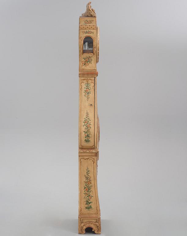 A rococo polychrome-painted and giltwood longcase clock by N. or C. Berg (active in Stockholm  1751-94/1762-84).