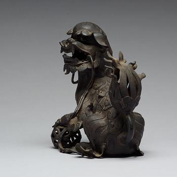 A bronze censer with cover in the shape of a Buddhist lion, Qing dynasty, 19th Century.