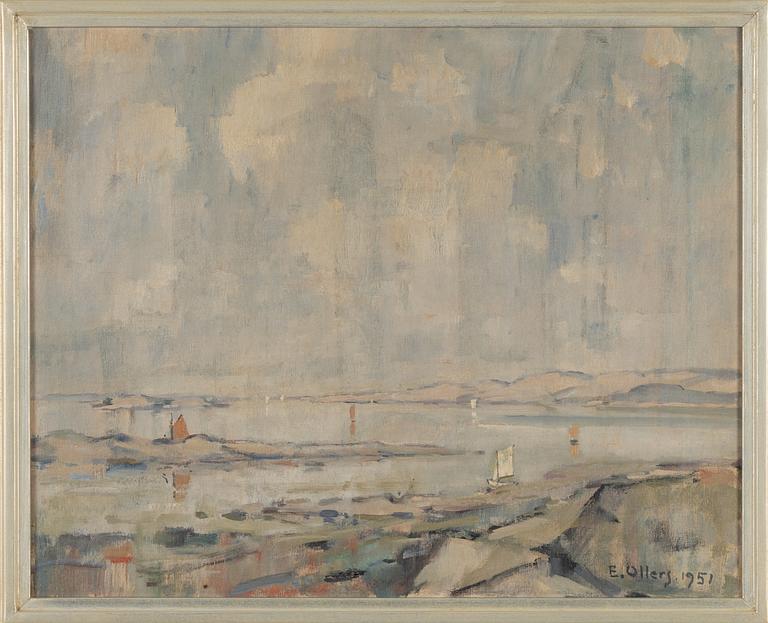 Edvin Ollers, Coastal Landscape with Sailing Boats.