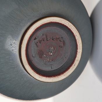 Berndt Friberg, a set of two stoneware vases and a bowl, Gustavsbergs Studio 1955-66.