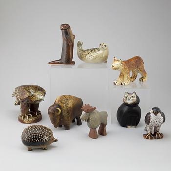 Nine Lisa Larson stoneware figurines, Gustavsberg, Sweden.