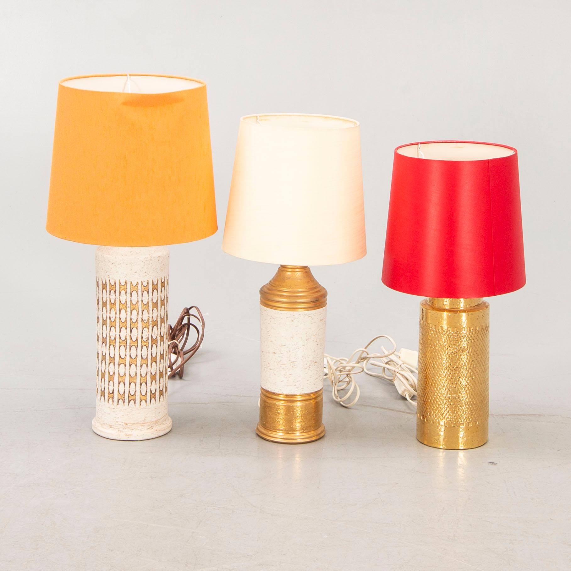 Table lamps, 3 pcs, Bitossi for Bergboms, 1960s-70s.