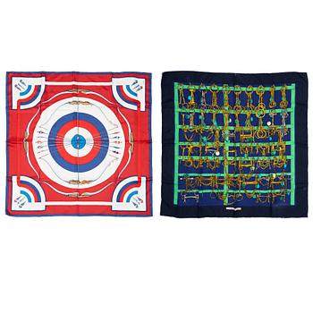 Hermès, two scarves "Arcs en Ciel" and "Mors & Filets".