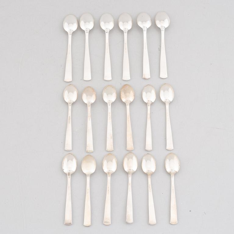 Jacob Ängman, 18 silver spoons, 'Rosenholm', GAB, Stockholm and Eskilstuna, 1943-91.