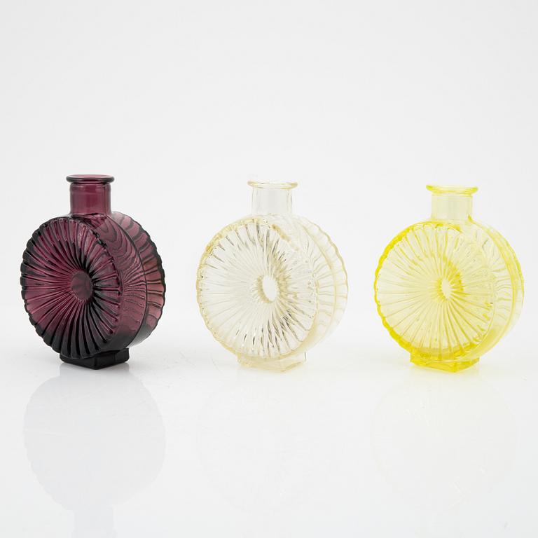Helena Tynell, a 3-piece set of Sun Bottles for Riihimäen Lasi Oy. Produced 1964-1974.