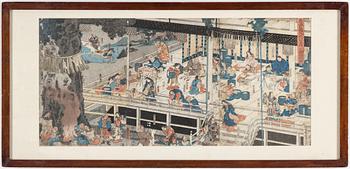 UTAGAWA KUNISADA, även kallad Toyokuni III (1786-1864), färgträsnitt, triptyk. Japan, "Izumo shrine", 1850-tal.