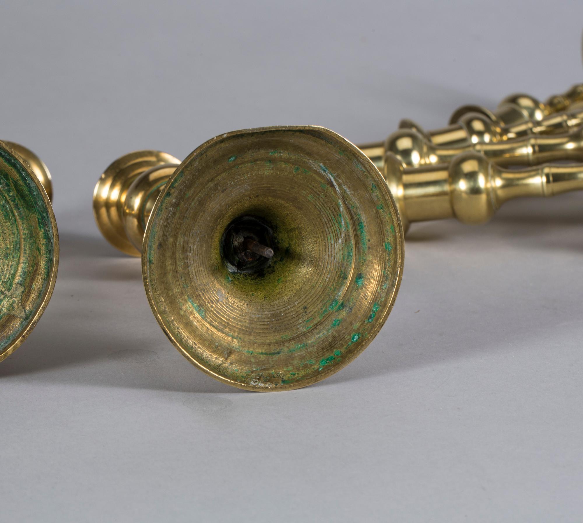 LJUSSTAKAR, tre par, mässing, omkring 1900.