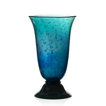 65. Edward Hald, An Edward Hald emerald green 'graal' vase, Orrefors, Sweden 1917.