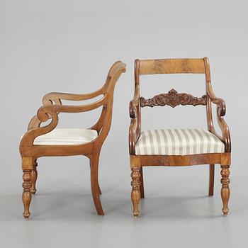 KARMSTOLAR, ett par, senempire, 1800-talets mitt.
