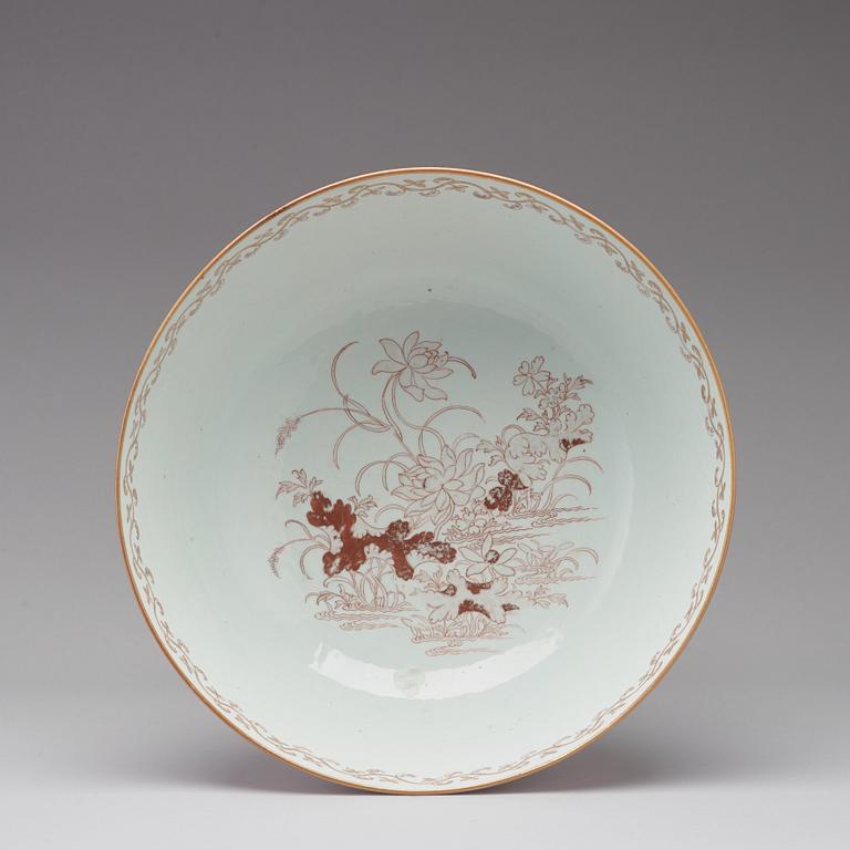 A massive famille rose 'Lotus' punch bowl with charger, Qingdynasty, Qianlong (1736-95).