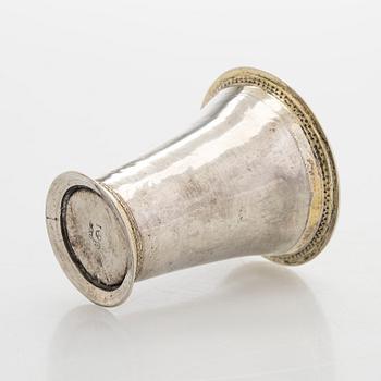 An 18th-century silver parcel-gilt beaker, maker's mark of Carl Halle, active in Turku, Finland 1765-1771.