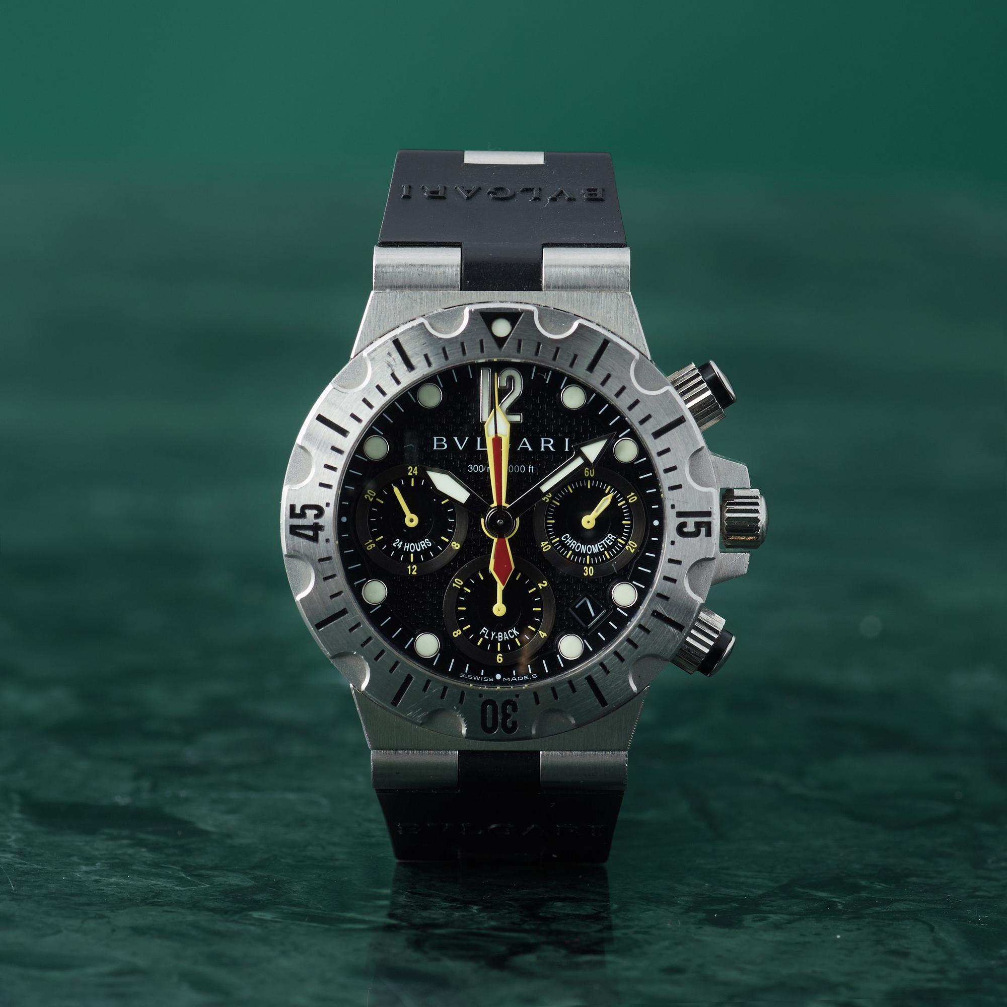 BVLGARI Diagono Professional Scuba Chrono Fly Back 300 m 1000 ft Chronometer chronograph wristwatch 40 mm Bukowskis