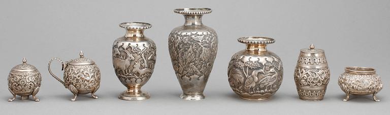 PARTI SILVER, 7 delar, Persien, 1800-/1900-tal, vikt ca 440 gram.