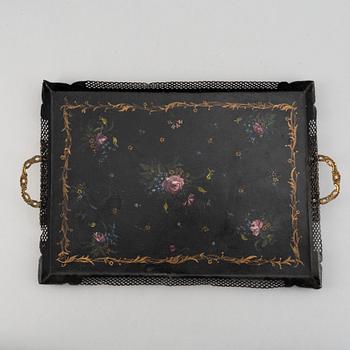 Two painted flower pots and 3 trays, 19th/20th Century.