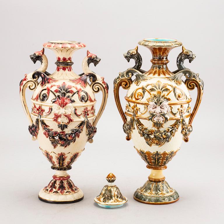 A set of two Rörstrand majolica urns around 1900.