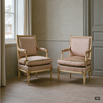 Karmstolar, ett par, Directoire-stil, omkring år 1900.
