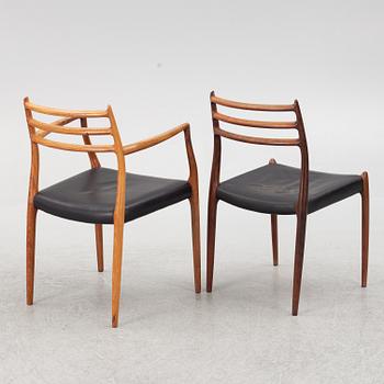 Niels Otto Møller, a rosewood dining table and eight rosewood chairs, Poul Jeppesen & JL Möller, Denmark, 1960's.