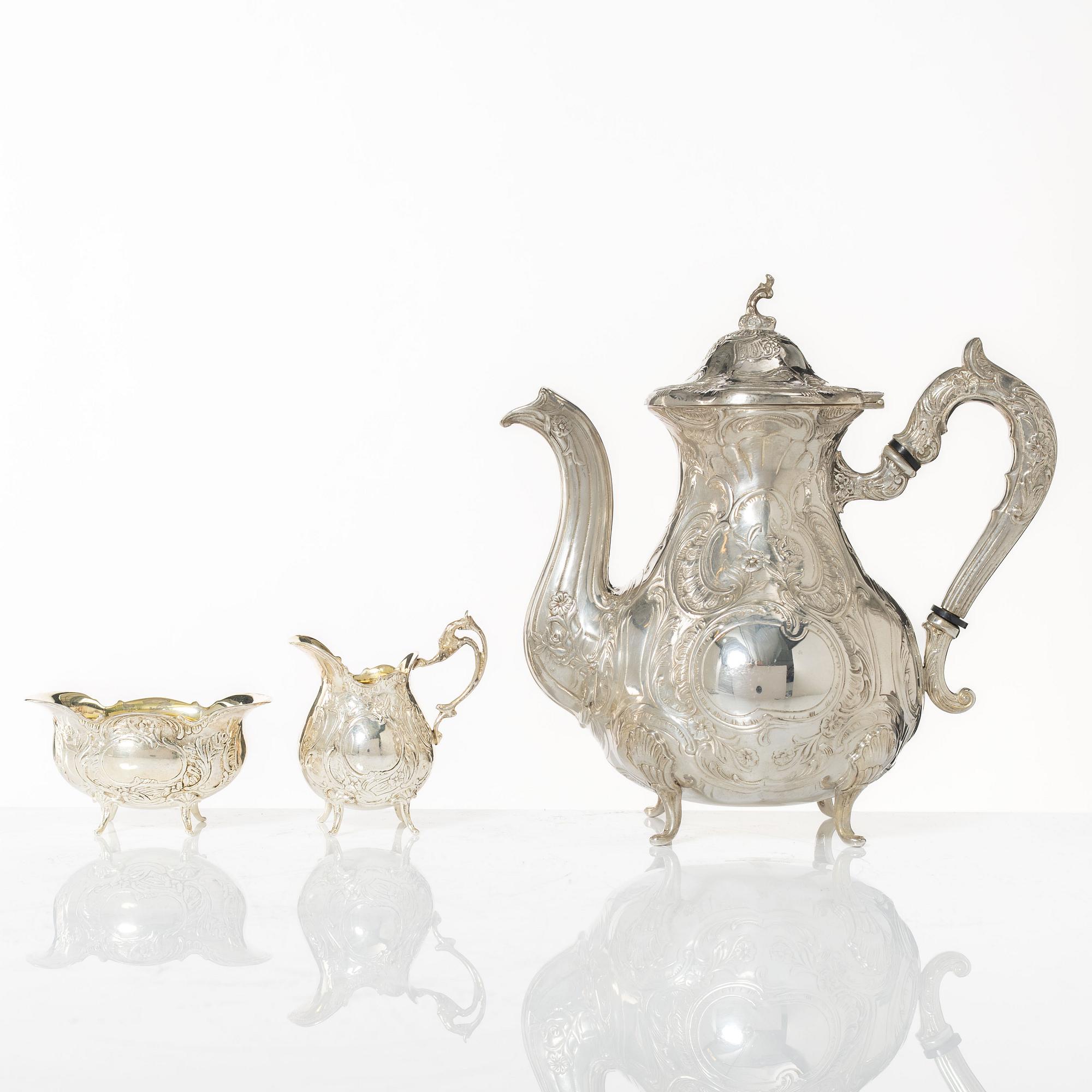 Kaffeservis, 4 delar, silver, GEWE, Malmö 1965-1970. Rokokostil.