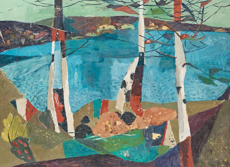Karl Axel Pehrson, Landscape with birch trees and lake.