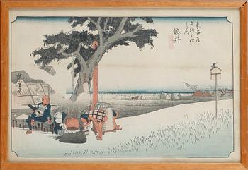 HIROSHIGE, efter, 3 st, träsnitt, Japan, 1800-tal.