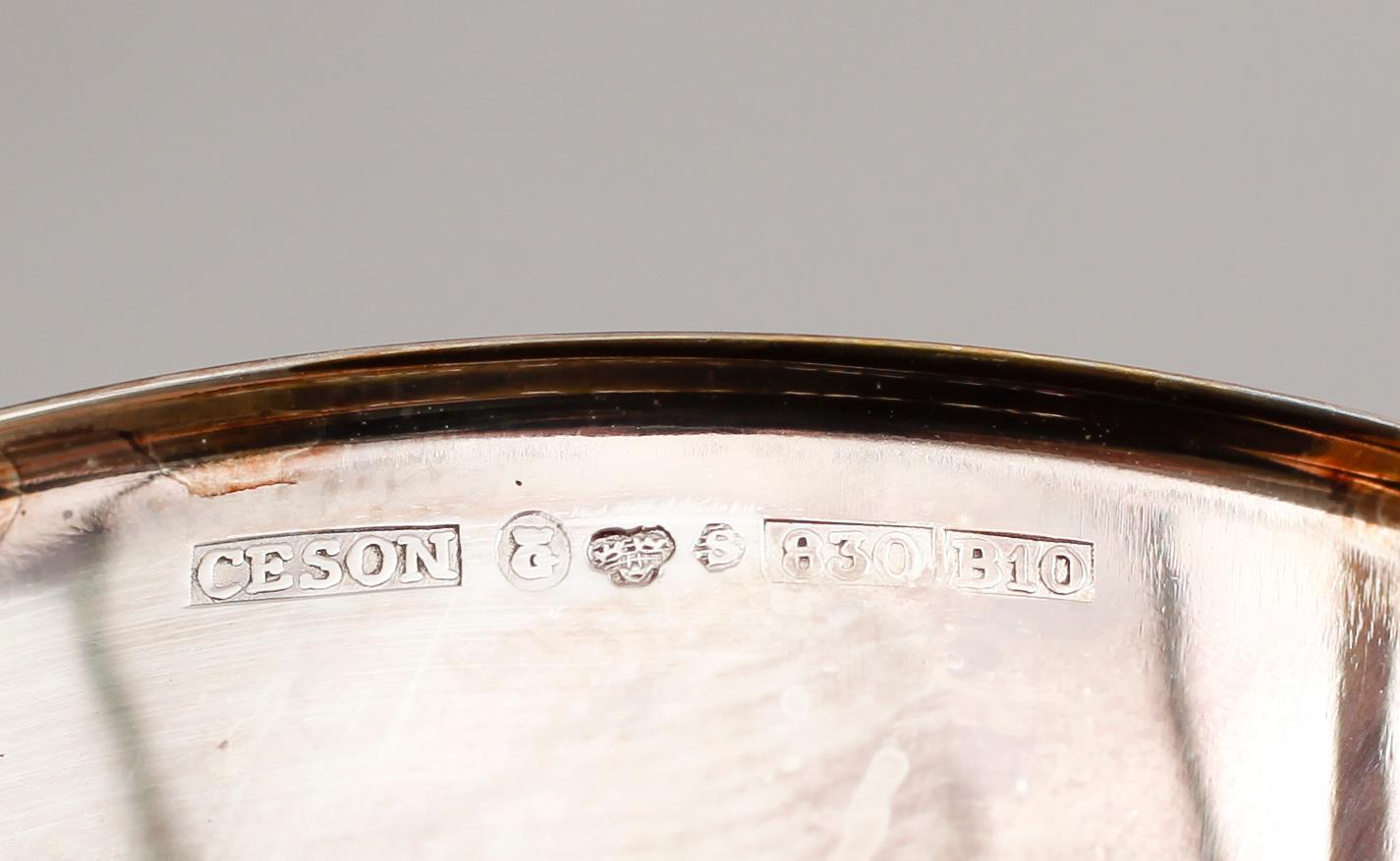 PUNCHMUGGAR, 10 st, silver, Ceson, 1970-tal. Vikt ca 315 gram.