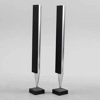 A pair of loudspeakers by Bang & Olufsen.