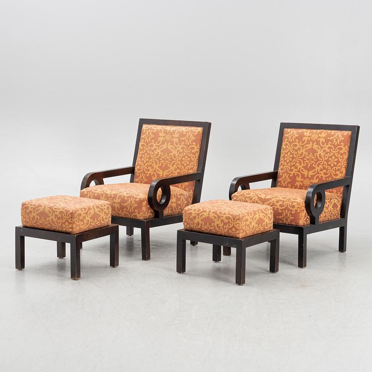 Armchairs with footstool, a pair, Art Deco style, 2006.