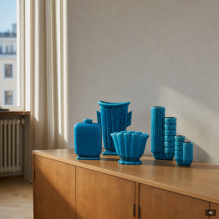 Gunnar Nylund, a set of five chamotte stoneware vases, Rörstrand 1930s-40s.