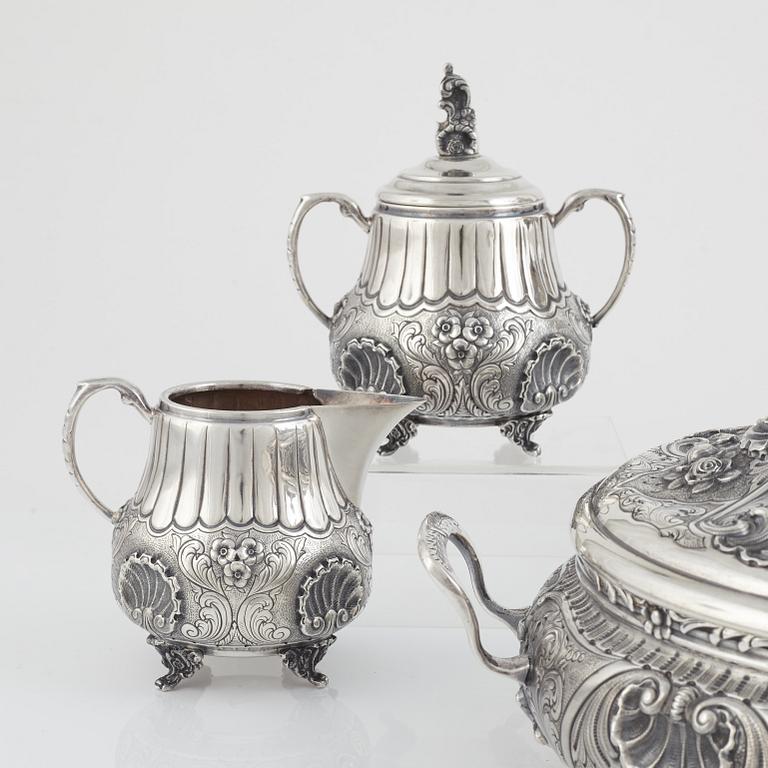 Coffee and tea set, 5 pieces, sterling silver, 1900s, ATN, Bogota, Colombia.