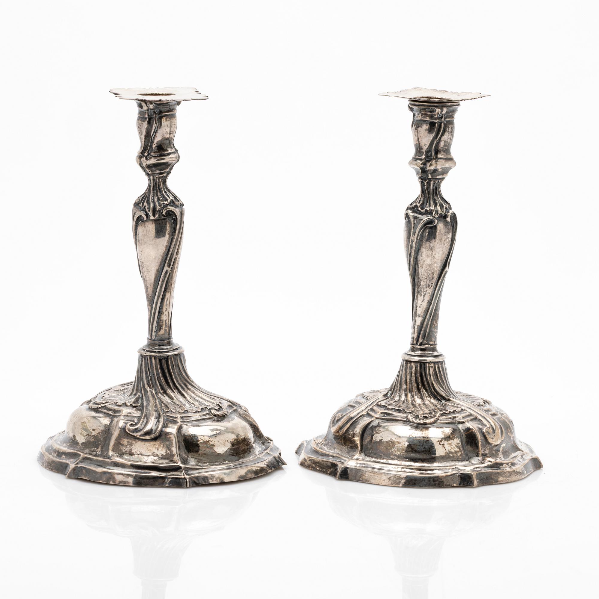 Ljusstakar, ett par, silver, Conrad Jurgen Hartwig, Schleswig.