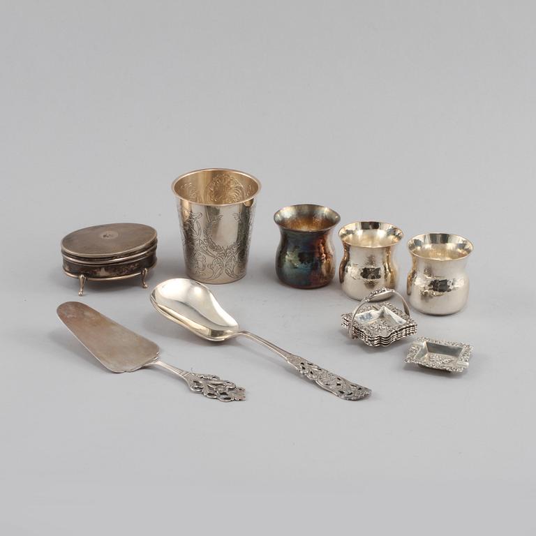 PARTI SILVER, 8 delar, 1900-tal, total vikt 505 gram.