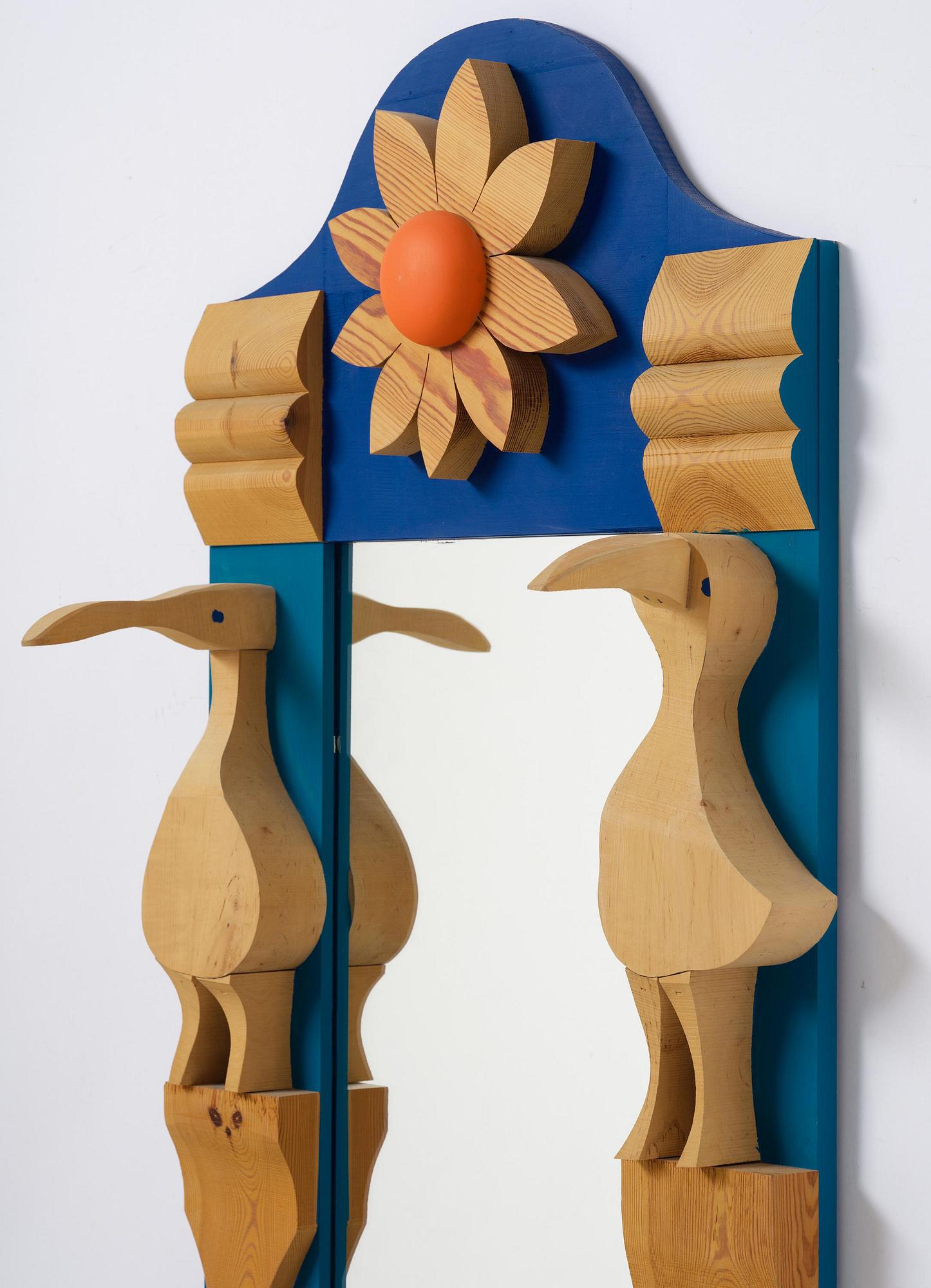 Erik Höglund, a wall mirror with two candle holders, Eriksmålaglas, Sweden, 1960s-70s.