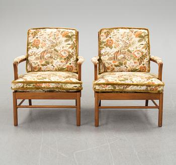 A pair of OPE möbler beech armchairs, 1960's/70's.