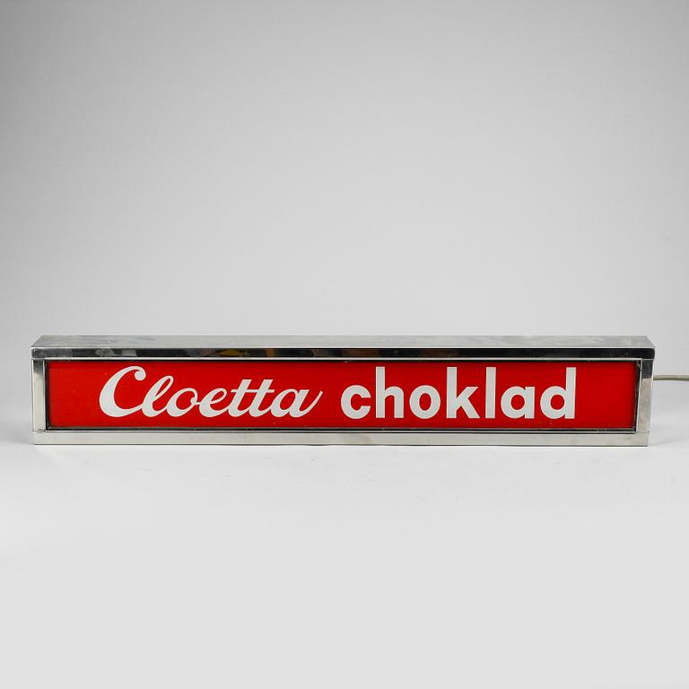 REKLAMSKYLT, Cloetta Choklad, omkr 1900-talets mitt.