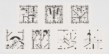 Leonhard Lapin, a set of seven relief prints, signed and dated 1973-1975/1996, numbered.