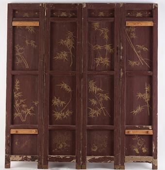 A four panel lacquer screen, Qing dynasty.