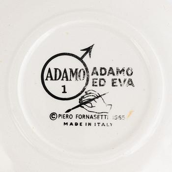 Piero Fornasetti, glasunderlägg, 8 st, "Adamo ed Eva",flintgods, Milano, Italien, 1965.