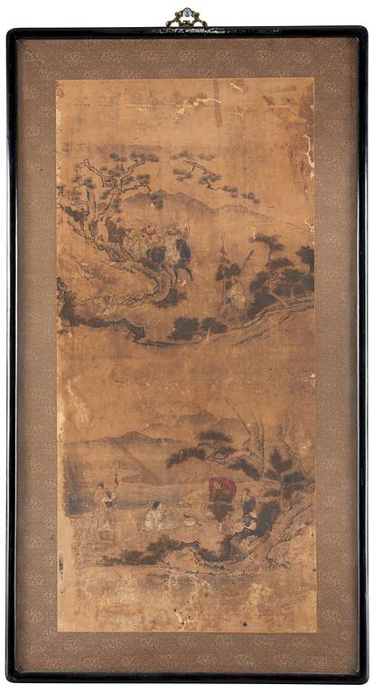 A Korean painting of figures in a landscape, anonymous artist, 18th/19th Century.
