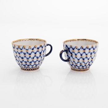 A 21-piece Lomonosov 'Cobalt Net' porcelain coffee set, Sovjet Union.