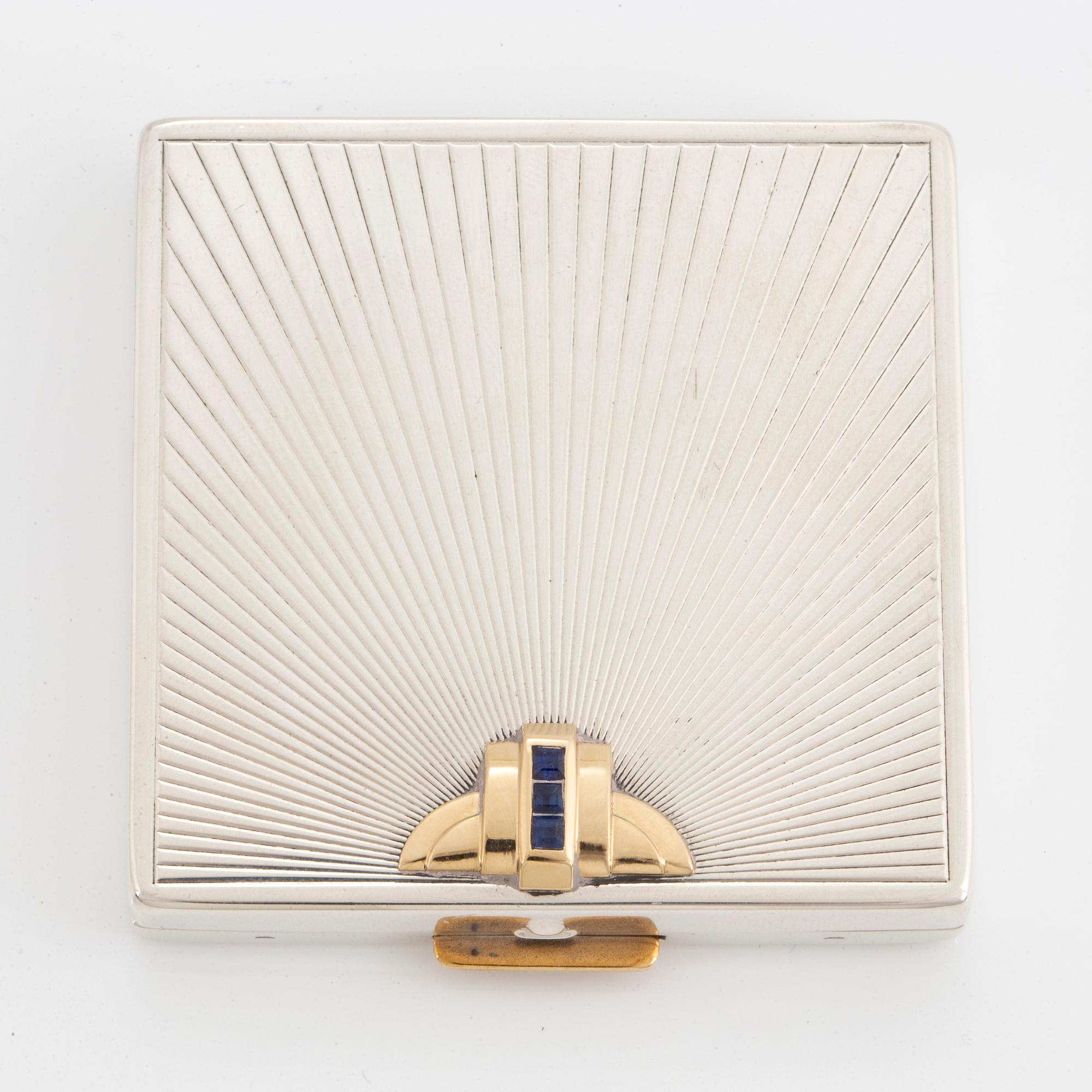 Puderdosa silver och 14K guld med fasettslipade safirer.