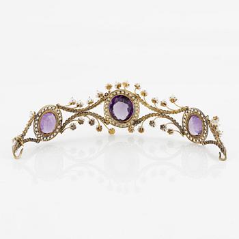 Tiara with amethysts and seed pearls.