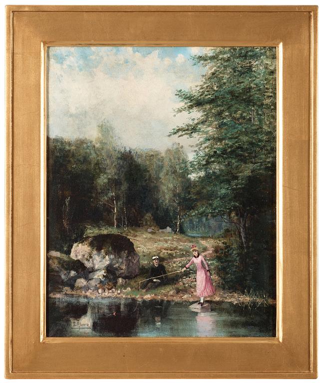Emil Åberg, Landskapsmotiv med metande par.