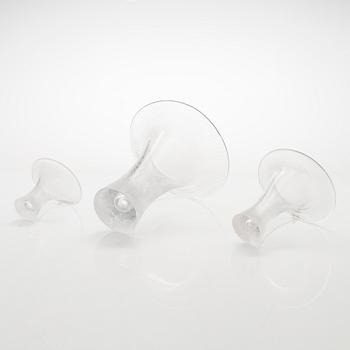 Tapio Wirkkala, three glass "Chanterelle" vases signed Tapio Wirkkala Iittala, 1982-83.