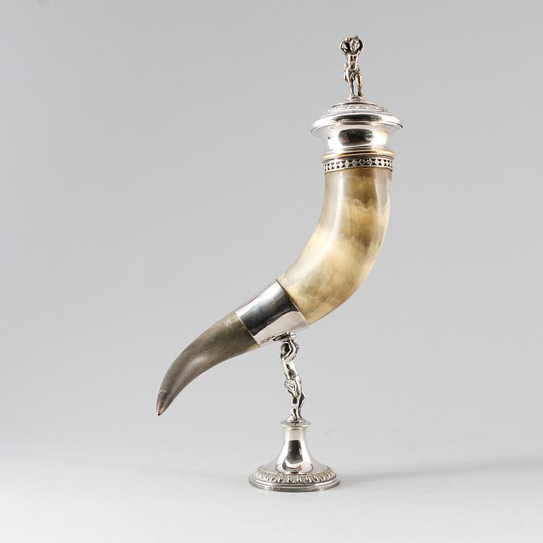 DRYCKESHORN, nysilver, omkring år 1900.