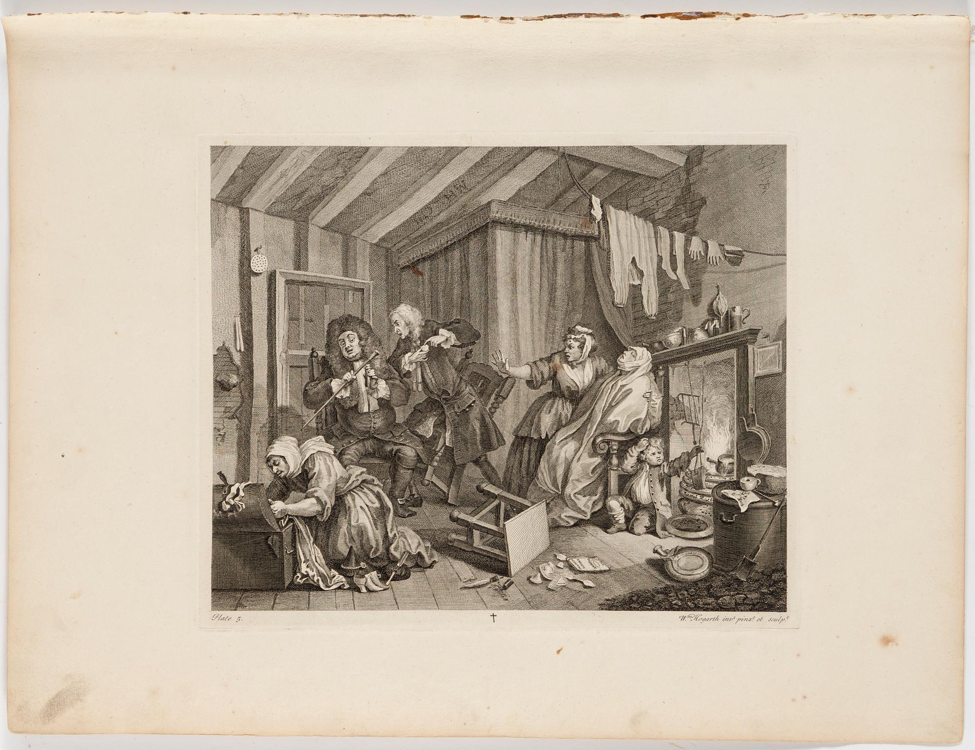 WILLIAM HOGARTH, six copper engravings "A Harlot's Progress", plate 1-6.
