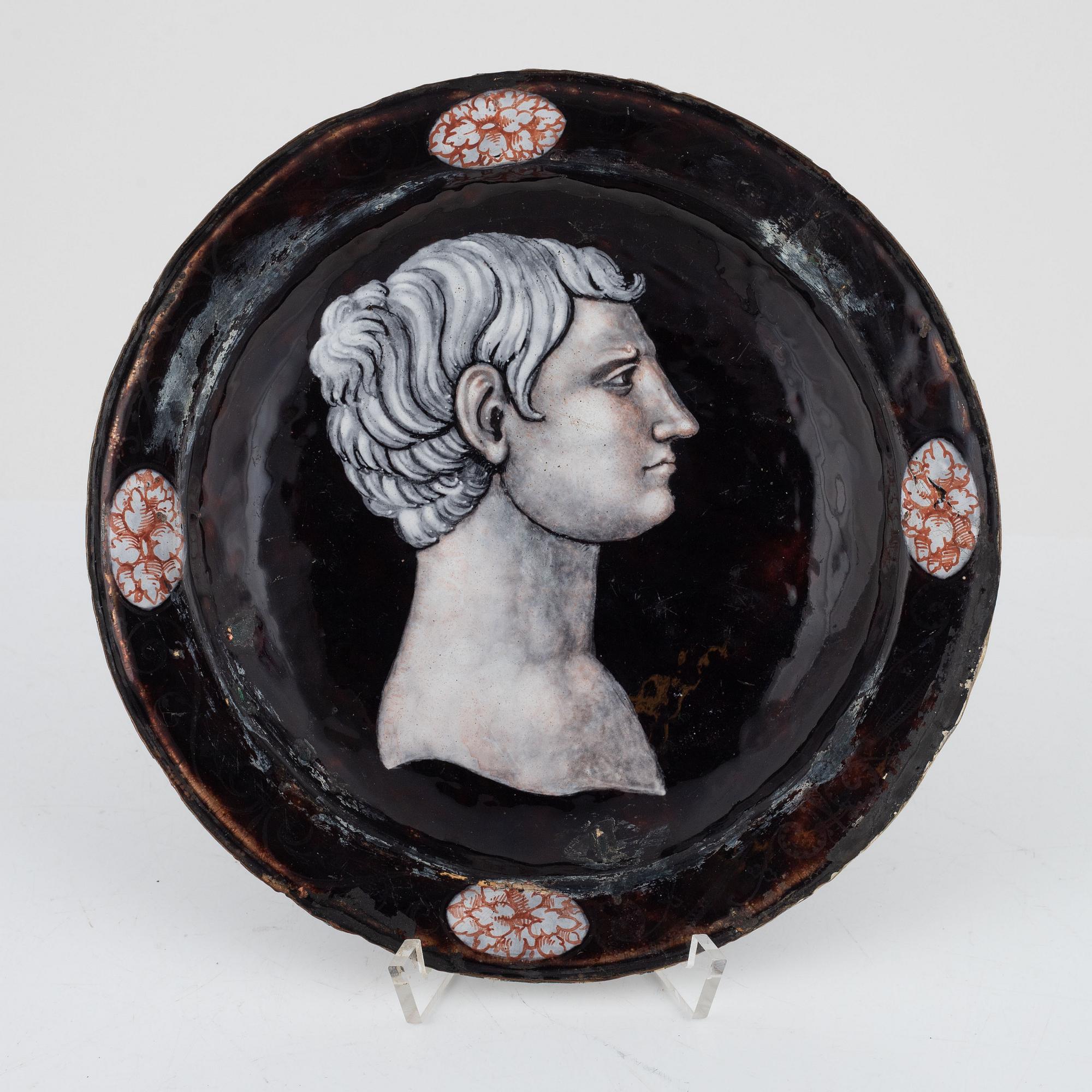 Tallrik, Limoges, Jean Miettes art, sent 1500/tidigt 1600-tal, Renässans.