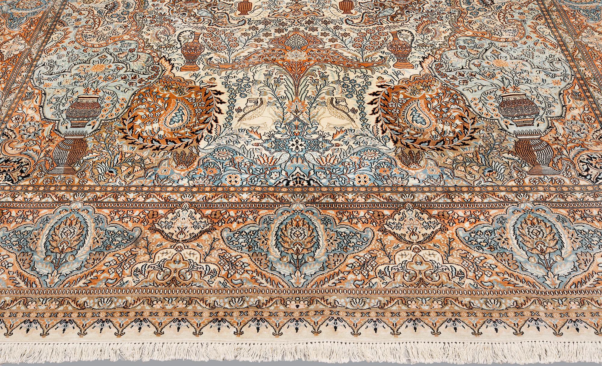 A silk carpet, Kashmir, approx. 377 x 269 cm.