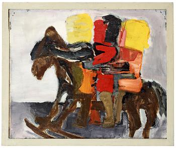 119. Staffan Hallström, "Tre på en gunghäst" (Three on a rocking horse).